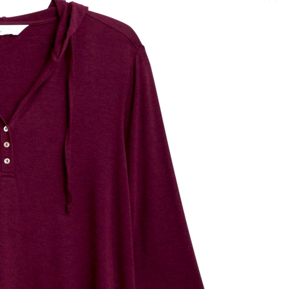 Hooded Henley Roll Tap Knit Top